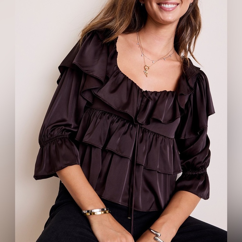 Ella Ruffle Tiered Satin Blouse Various Sizes